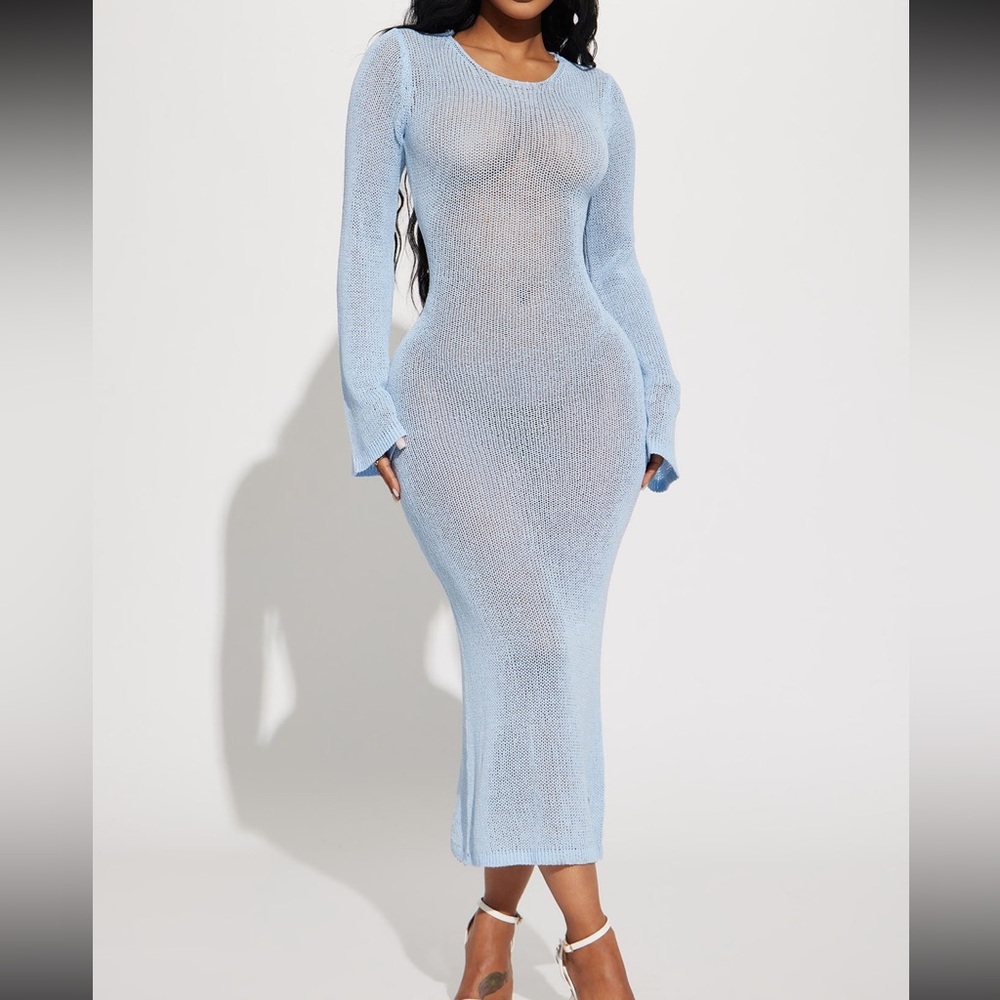 BNWT Fashion Nova Remember Me Knit Maxi Dress - Light Blue - SZ Medium